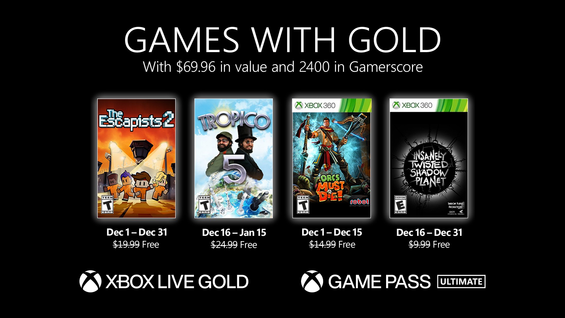 Xbox reveals Games with Gold for December 2021