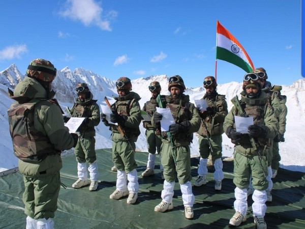 Soldiers of the Indian Armed Forces read the Preamble to the Constitution in Kargil