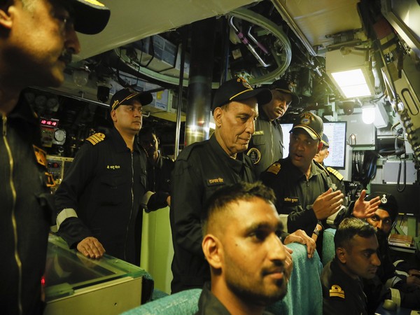 Rajnath Singh takes sea sortie in INS Khanderi Submarine in Arabian Sea