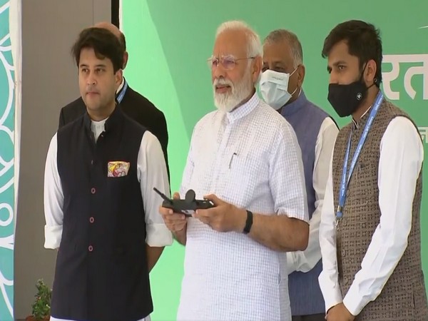 Delhi: PM Modi flies drone during inauguration of two-day 'Bharat Drone Mahotsav'