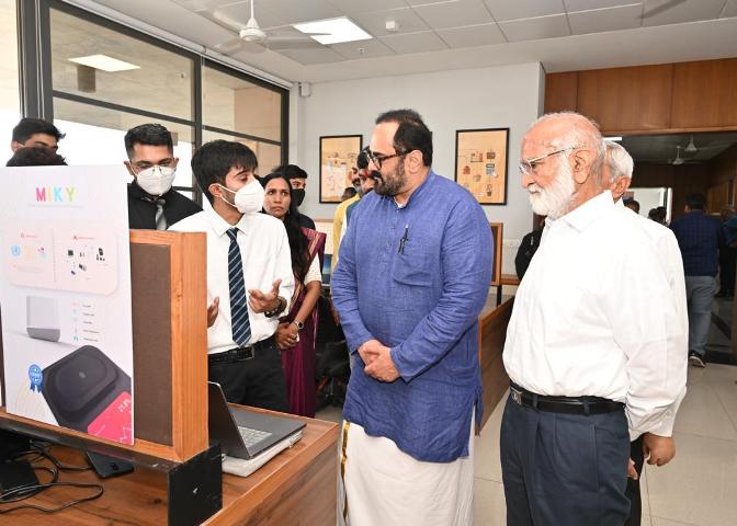 Rajeev Chandrasekhar interacts with startups and innovators while inaugurating Incubation Centre at NIRMA University