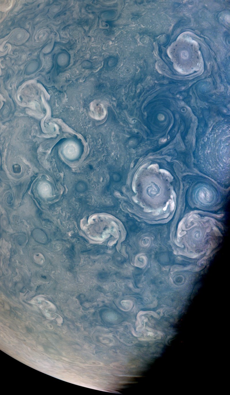 NASA spacecraft captures striking view of vortices near Jupiter's north pole