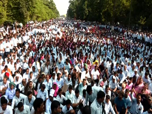 Odisha primary school teachers stage protest in Bhubaneswar