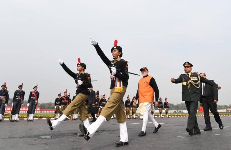 PM Modi reviews March Past by NCC cadets during National Cadet Corps Rally 