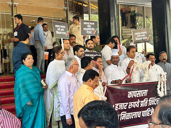 Opposition leaders protest in Vidhan Bhavan premises against Maharashtra government on farmers' issues
