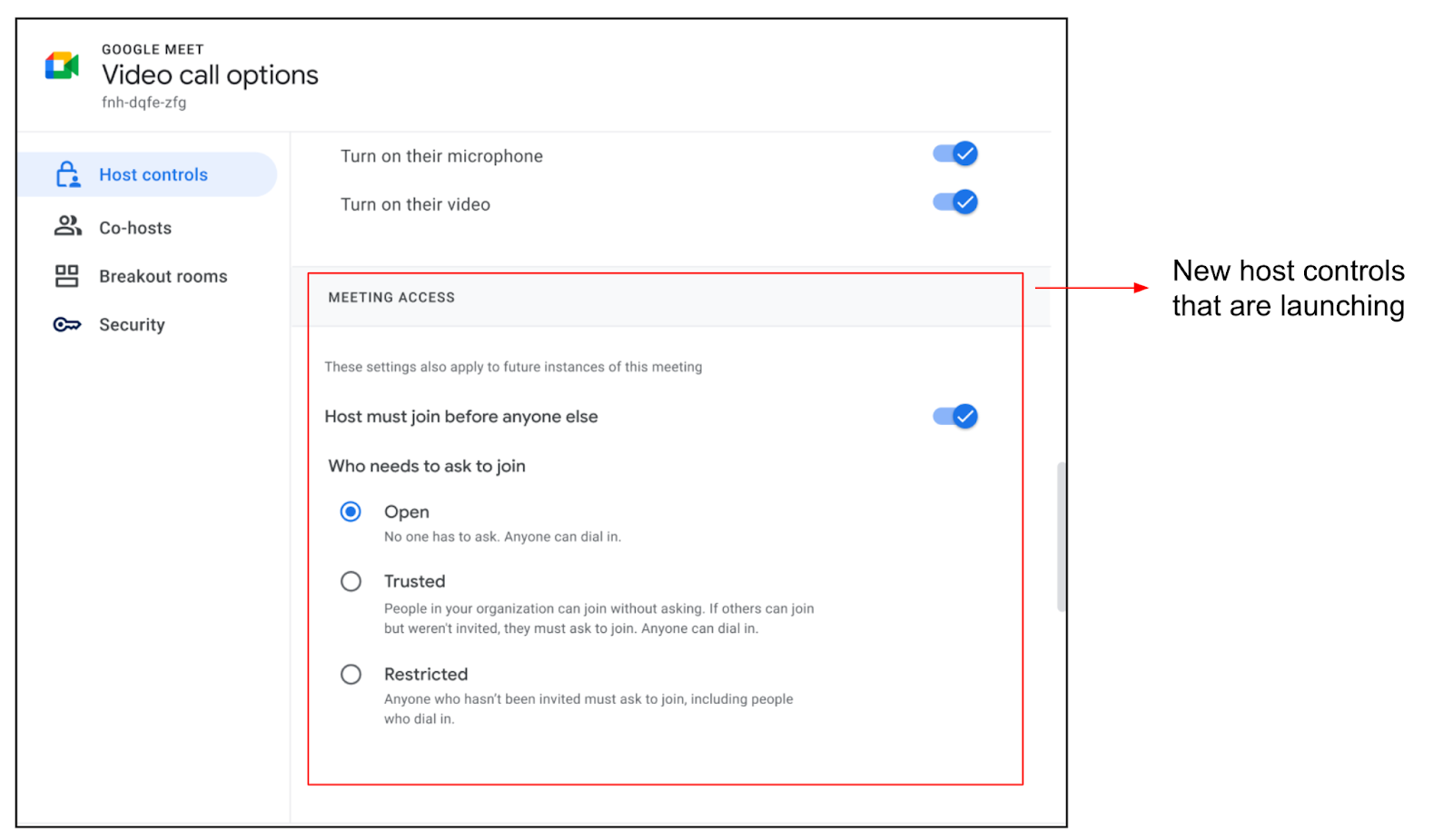 Google Meet adds simplified controls for meeting access