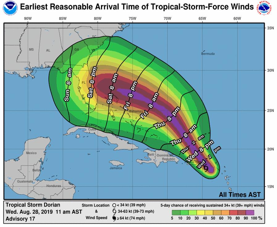 UPDATE 5-Hurricane Dorian menaces Georgia, Carolinas; Florida may escape direct hit