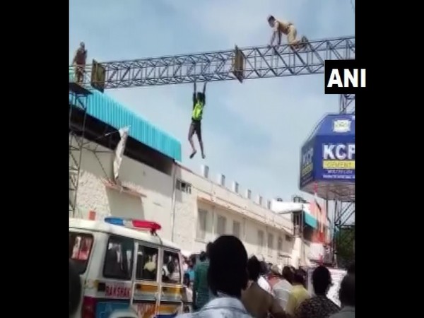 Andhra Police rescue man climbing up on high structure in Chittoor 