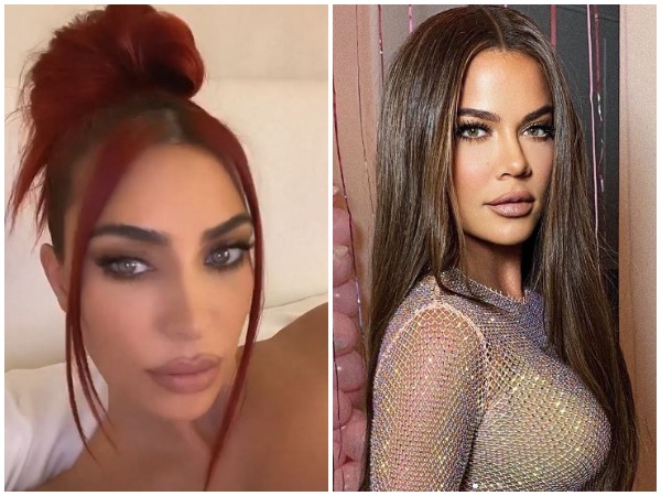 Kim Kardashian debuts red hair, while sister Khloe goes back to brunette