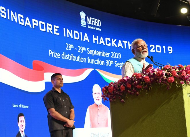 PM Modi gives away prizes to winners of Singapore India hackathon 