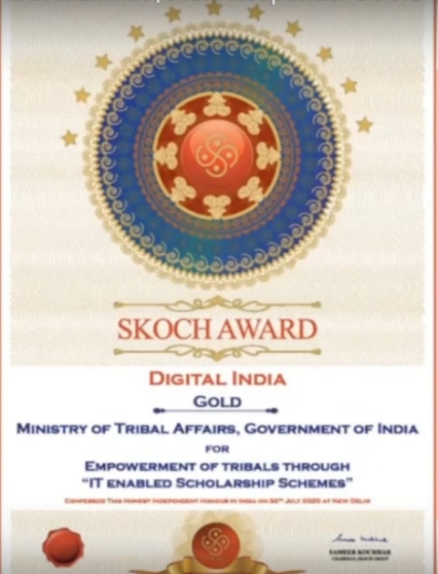 MoTA receives SKOCH Gold Award for Empowerment of Tribals through Scholarship Schemes