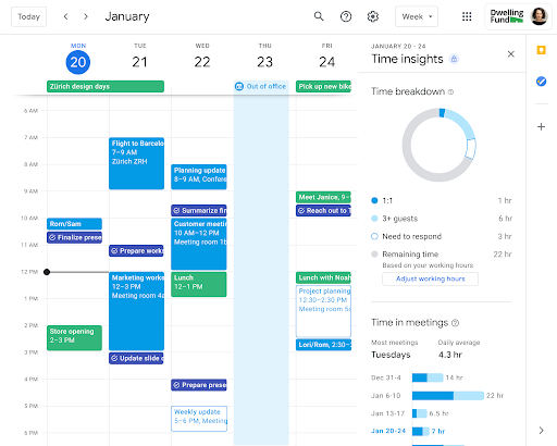 New Time Insights feature in Google Calendar shows how you spend time in meetings