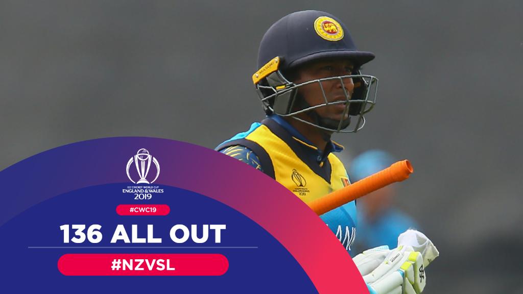 Cricket-New Zealand bundle Sri Lanka out for 136 in Cardiff