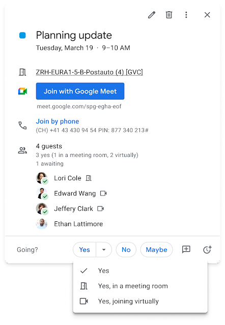 Google presenta nuevas opciones de RSVP para invitaciones de calendario