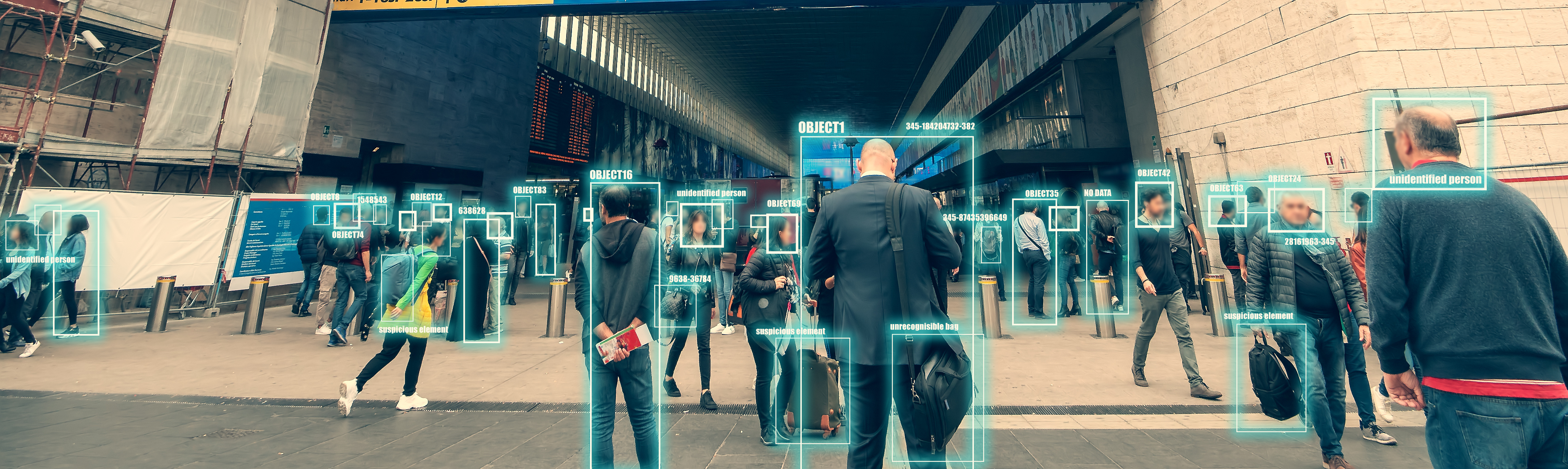 Ai identify person technology for recognize, classify and predict human behavior for safety. Futuristic artificial intelligence. Surveillance and data collection of citizens through city cameras.