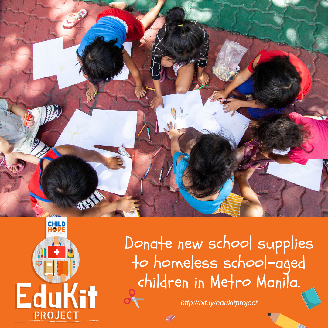Donate new school supplies to homeless school-aged children in Metro Manila.